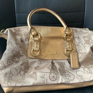 Coach Ashley Horse and carriage Tote (Gold and Brown)
